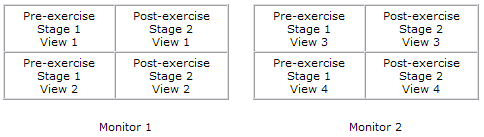 Two-stage stress exam over two monitors