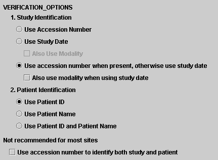 Verification Options screen